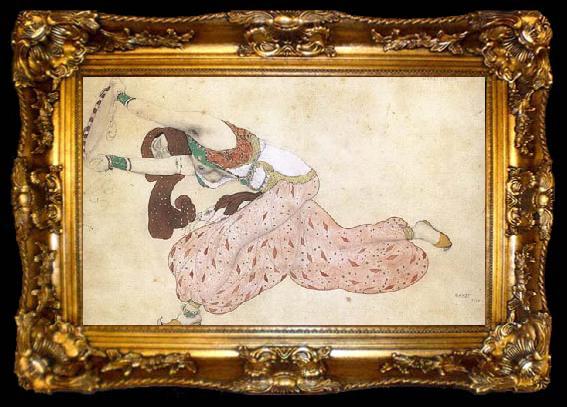 framed  Leon Bakst Porjet de costume pour une odalisque de ballet shenerazade,crayon aquarelle et peinture doree (mk32), ta009-2